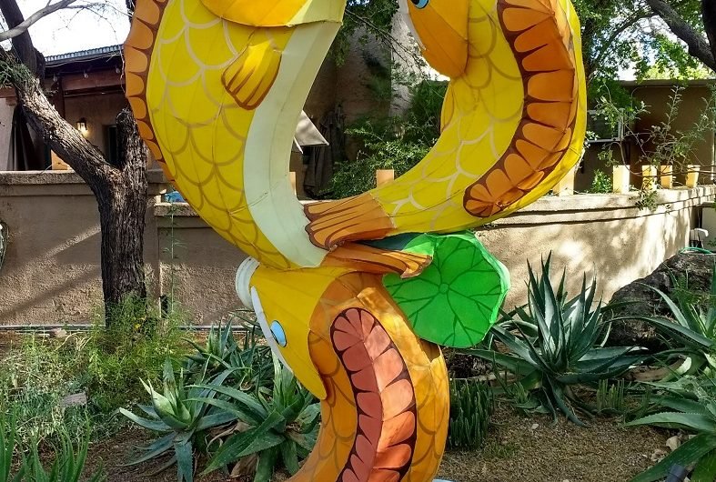 Korean lanterns without lights at the Tucson Botanical Garden