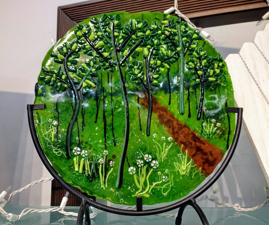 green fused glass platter