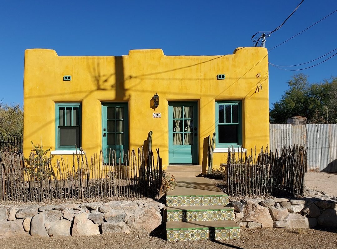 yellow Spanish Revival home Tucson 2020