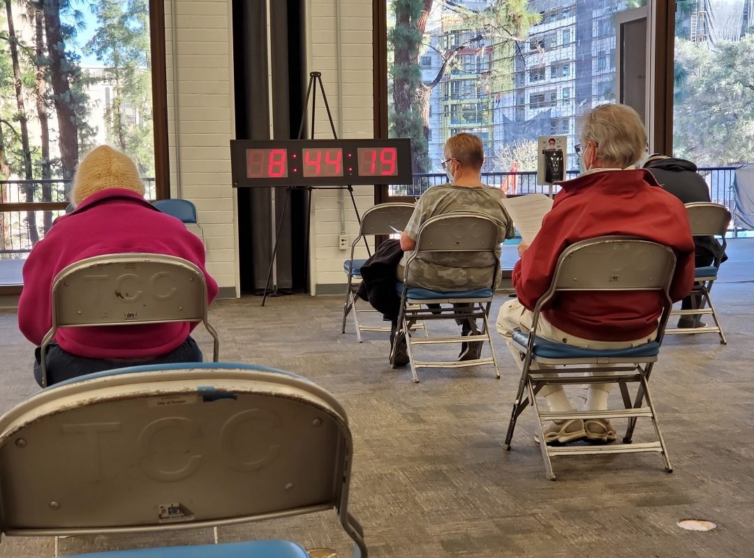 waiting at Tucson Convention Center Covid 19 vaccination