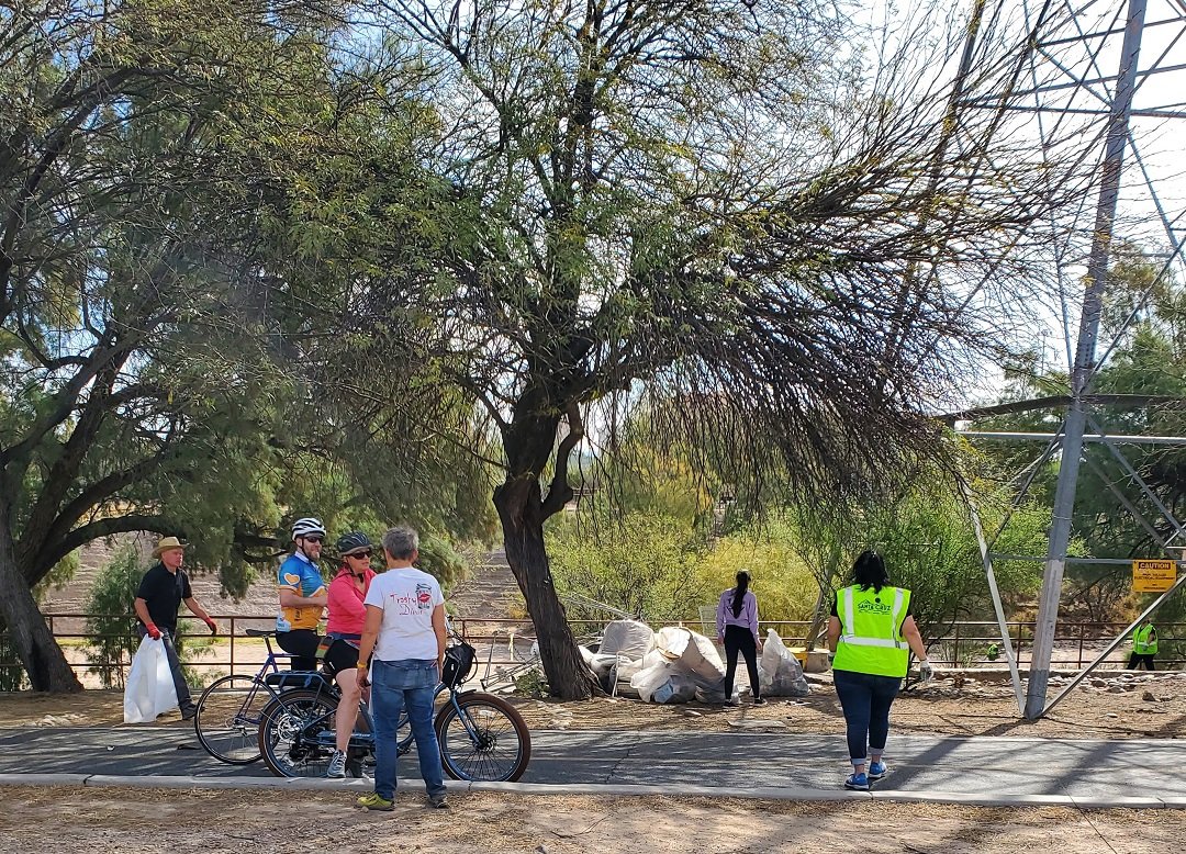 gathering trash at Santa Cruz River