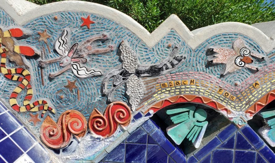 A rare angel fountain and March Hare mural