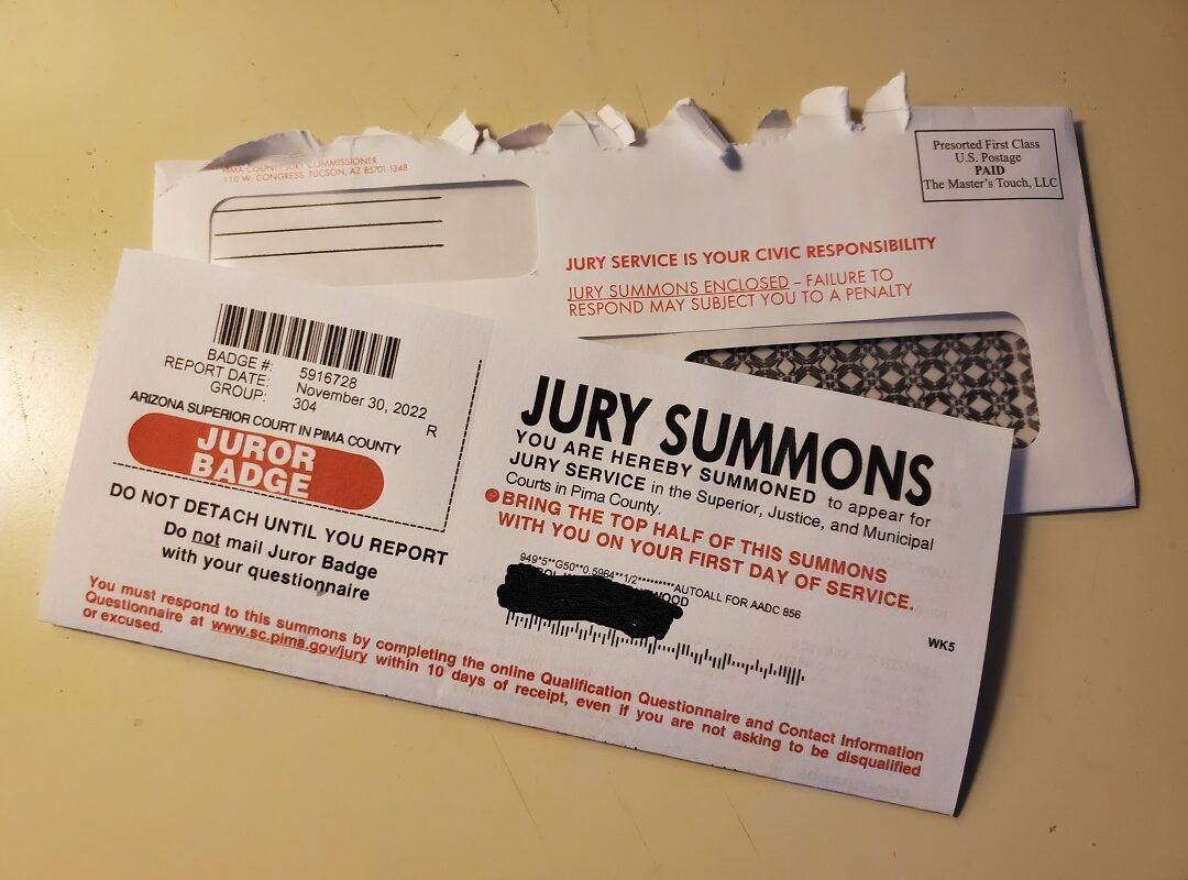 Jury duty summons for Pima County