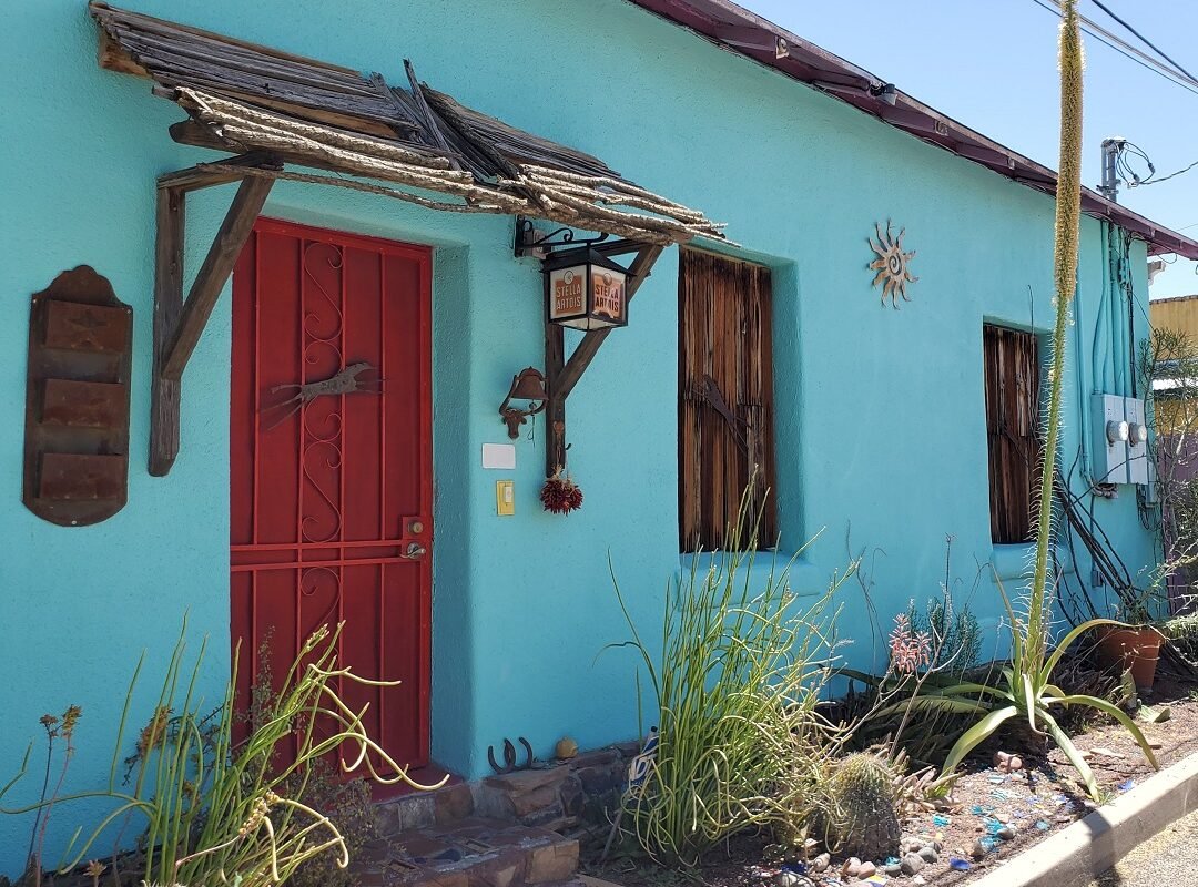 Turquoise painted home on Meyer Avenue Tucson Barrio Viejo 2023