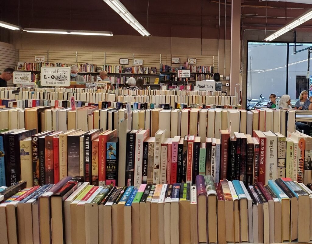 tables covered with books at Tucson Book Sale