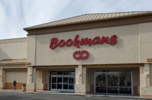 new Bookmans store with food drive donation box