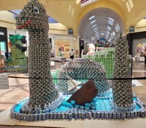 Nessie can sculpture at Park Place mall food drive