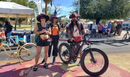 two witches and pirate at Tucson Cyclovia