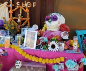 Angels o a marigold frame, sugar skulls