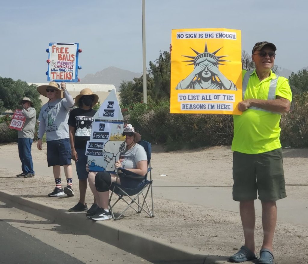 protester on No Kings day Tucson March 2026