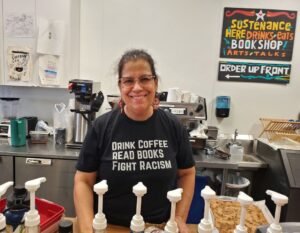 owner of Revolutionary Grounds bookstore